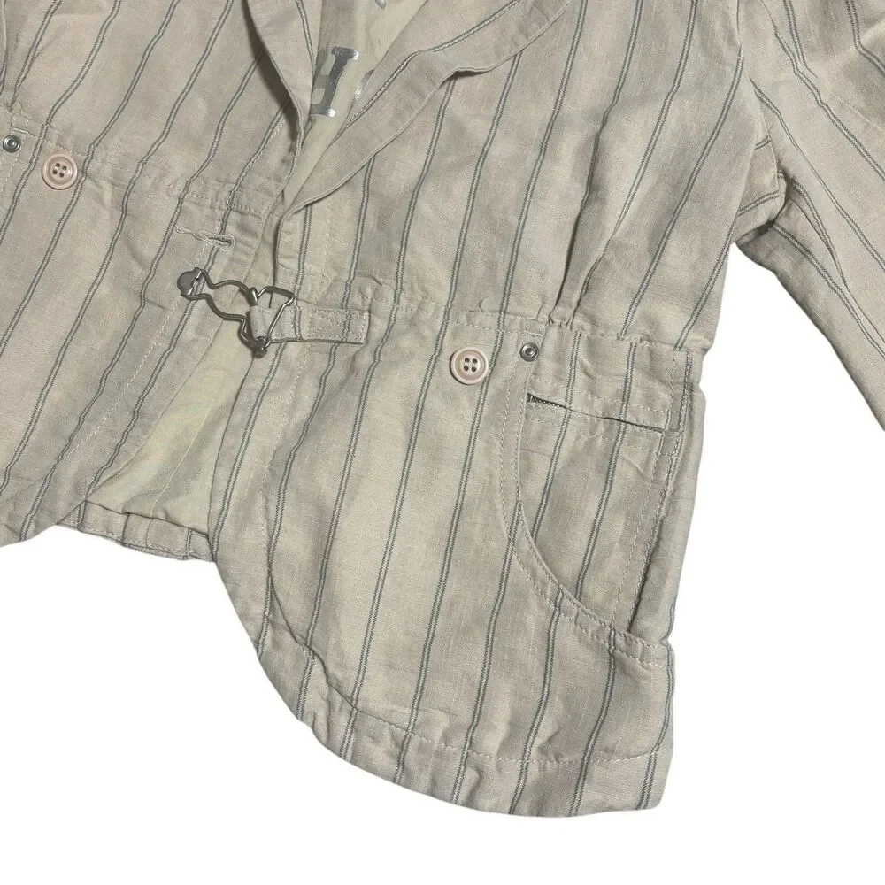Vintage Women's Diesel Flight Bright Cream Stripe‎ Short Blazer Jacket Sz Small